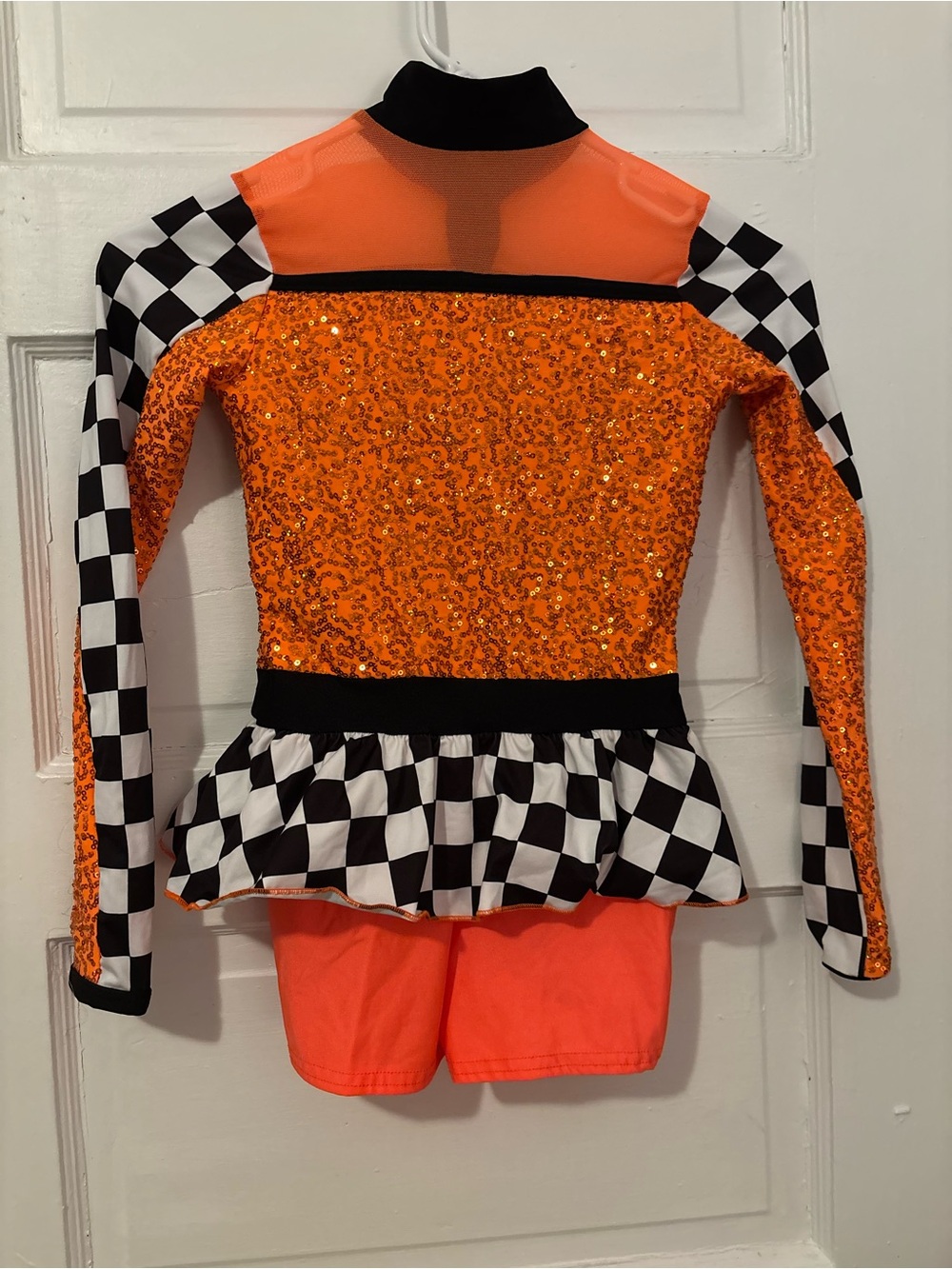 Orange Sequin Checkered Dance Costume Set - medium child